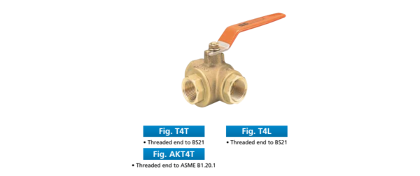 Van bi 3 ngã (3-way ball valve) bằng thau hoặc đồng, lắp ren