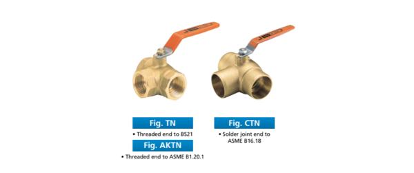 Van bi 3 ngã (3-way ball valve) bằng thau hoặc đồng, lắp ren